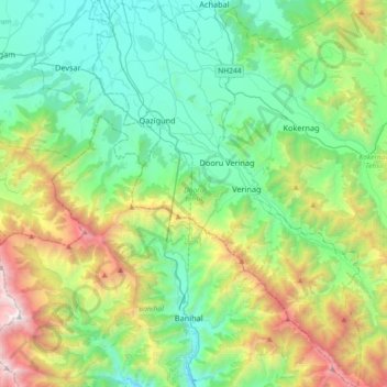 Dooru topographic map, elevation, terrain