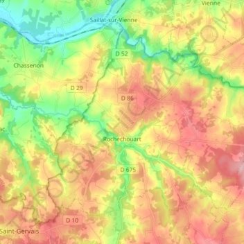 Rochechouart topographic map, elevation, terrain