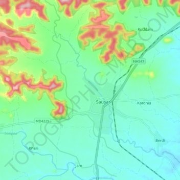 Sausar topographic map, elevation, terrain