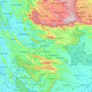 Ratnapura District topographic map, elevation, terrain
