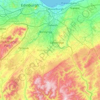 Midlothian topographic map, elevation, terrain