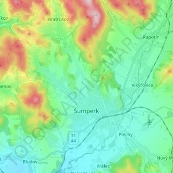 Šumperk topographic map, elevation, terrain