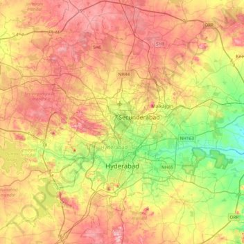 Hyderabad topographic map, elevation, terrain