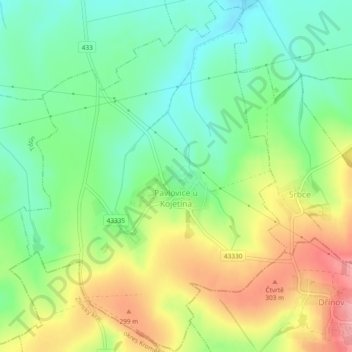 Pavlovice u Kojetína topographic map, elevation, terrain