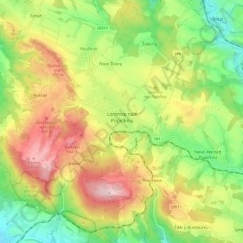 Lomnice nad Popelkou topographic map, elevation, terrain