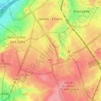 Ixelles - Elsene topographic map, elevation, terrain