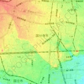 Tokyo topographic map, elevation, terrain