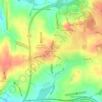 Swanwick CP topographic map, elevation, terrain