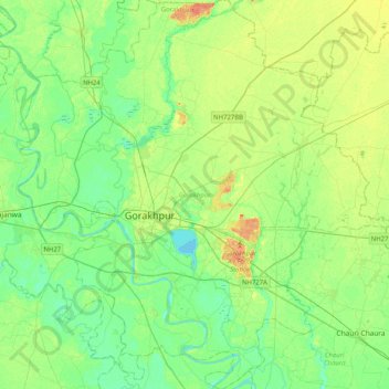 Gorakhpur topographic map, elevation, terrain
