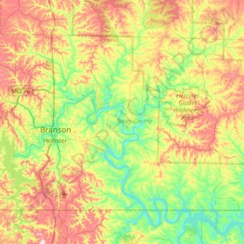 Taney County topographic map, elevation, terrain