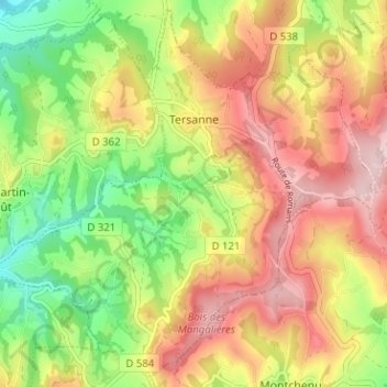 Tersanne topographic map, elevation, terrain