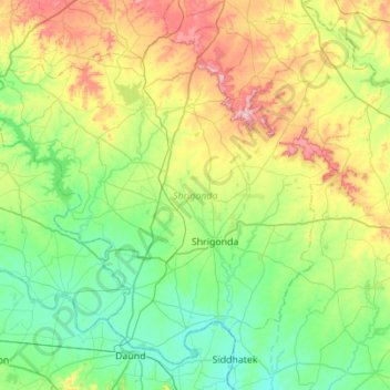 Shrigonda topographic map, elevation, terrain