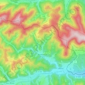 Deutsch-Rumbach topographic map, elevation, terrain