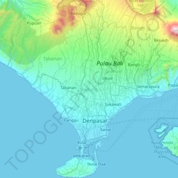 Badung topographic map, elevation, terrain