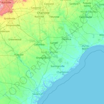 South Carolina topographic map, elevation, terrain