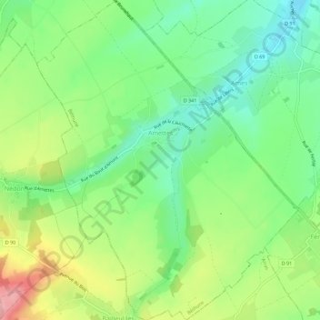 Amettes topographic map, elevation, terrain