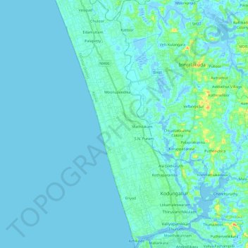 Kodungallur topographic map, elevation, terrain