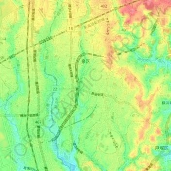 泉区 topographic map, elevation, terrain