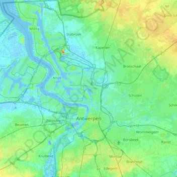 Antwerpen topographic map, elevation, terrain
