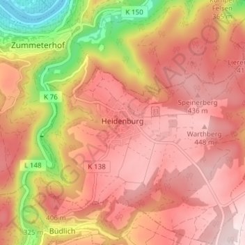 Heidenburg topographic map, elevation, terrain
