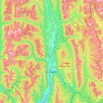 Sparwood topographic map, elevation, terrain