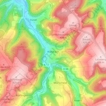 Waldrach topographic map, elevation, terrain