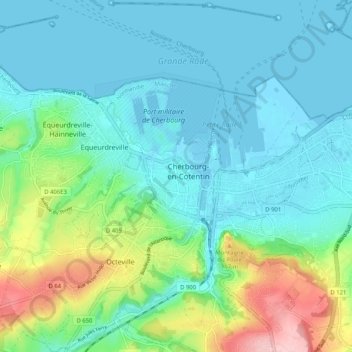Cherbourg-Octeville topographic map, elevation, terrain