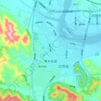 Lixiang Subdistrict topographic map, elevation, terrain