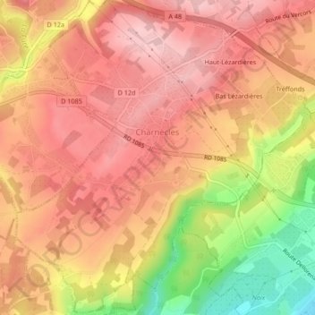 Charnècles topographic map, elevation, terrain