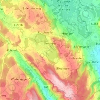 Illmensee topographic map, elevation, terrain