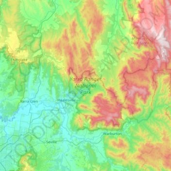 Yarra-Ranges-Nationalpark topographic map, elevation, terrain