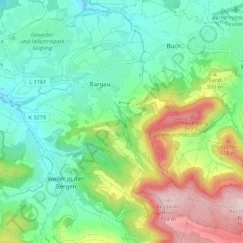 Bargau topographic map, elevation, terrain