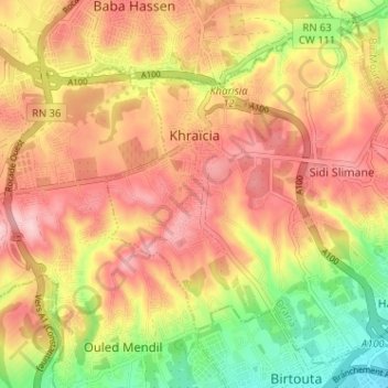 Khraïssia topographic map, elevation, terrain