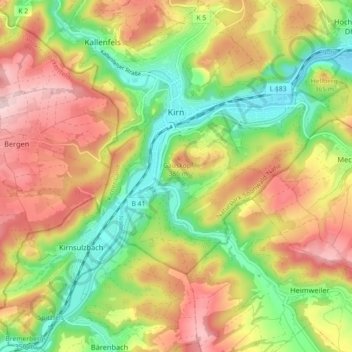 Kirn topographic map, elevation, terrain