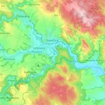 Ivančice topographic map, elevation, terrain