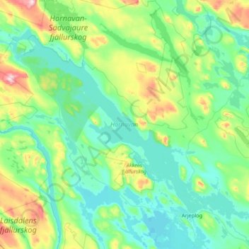 Hornavan topographic map, elevation, terrain