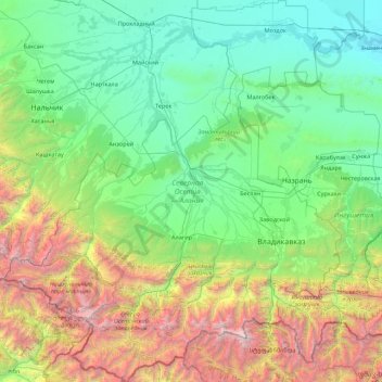 Republic of North Ossetia-Alania topographic map, elevation, terrain