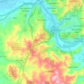 Santa Clara e Castelo Viegas topographic map, elevation, terrain