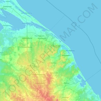 Mullaitivu District topographic map, elevation, terrain