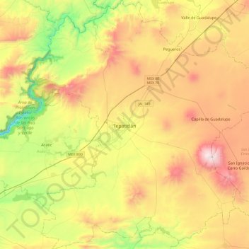 Tepatitlán de Morelos topographic map, elevation, terrain