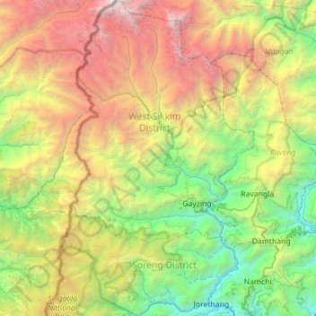 West Sikkim District topographic map, elevation, terrain