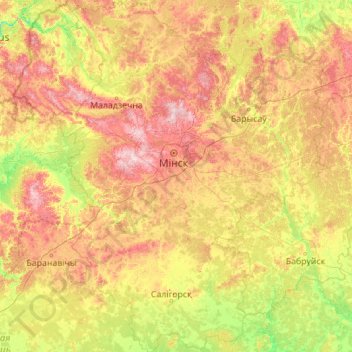 Минская область topographic map, elevation, terrain