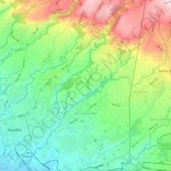 Desamparados topographic map, elevation, terrain