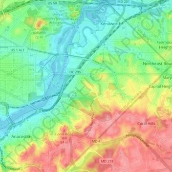 Ward 7 topographic map, elevation, terrain