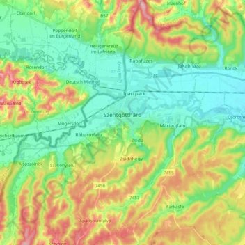 Szentgotthárd topographic map, elevation, terrain