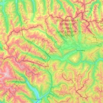 Bezirk Tamsweg topographic map, elevation, terrain