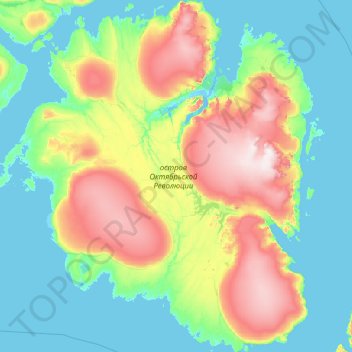 Isla Revolución de Octubre topographic map, elevation, terrain