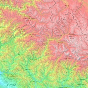 Uttarkashi district topographic map, elevation, terrain