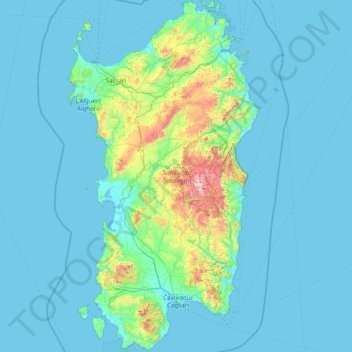 Sardinië topographic map, elevation, terrain