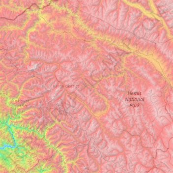 Kargil District topographic map, elevation, terrain